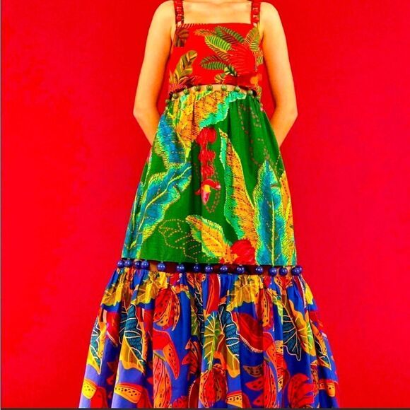 NWT Farm Rio Dress Floral Maxi Red Green Size S - Picture 14 of 16